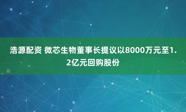 浩源配资 微芯生物董事长提议以8000万元至1.2亿元回购股份